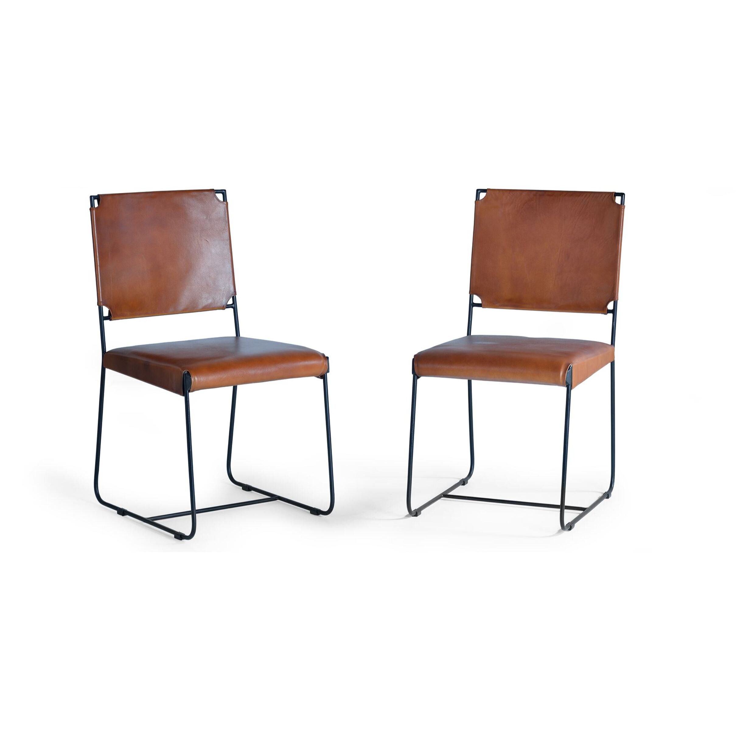 Set de 2 sillas tapizadas - Metal y Piel de Vacuno - 90x46x60cm