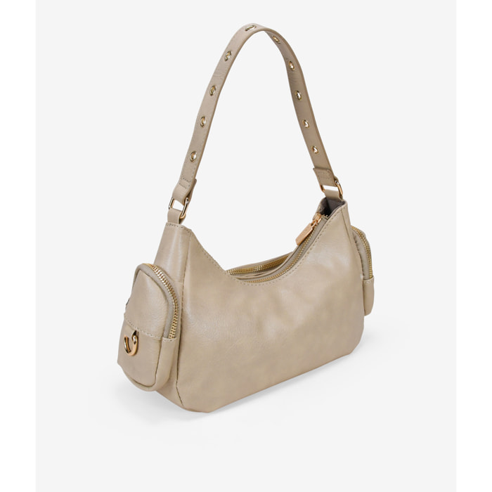Bolso de hombro piedra con bolsillos
