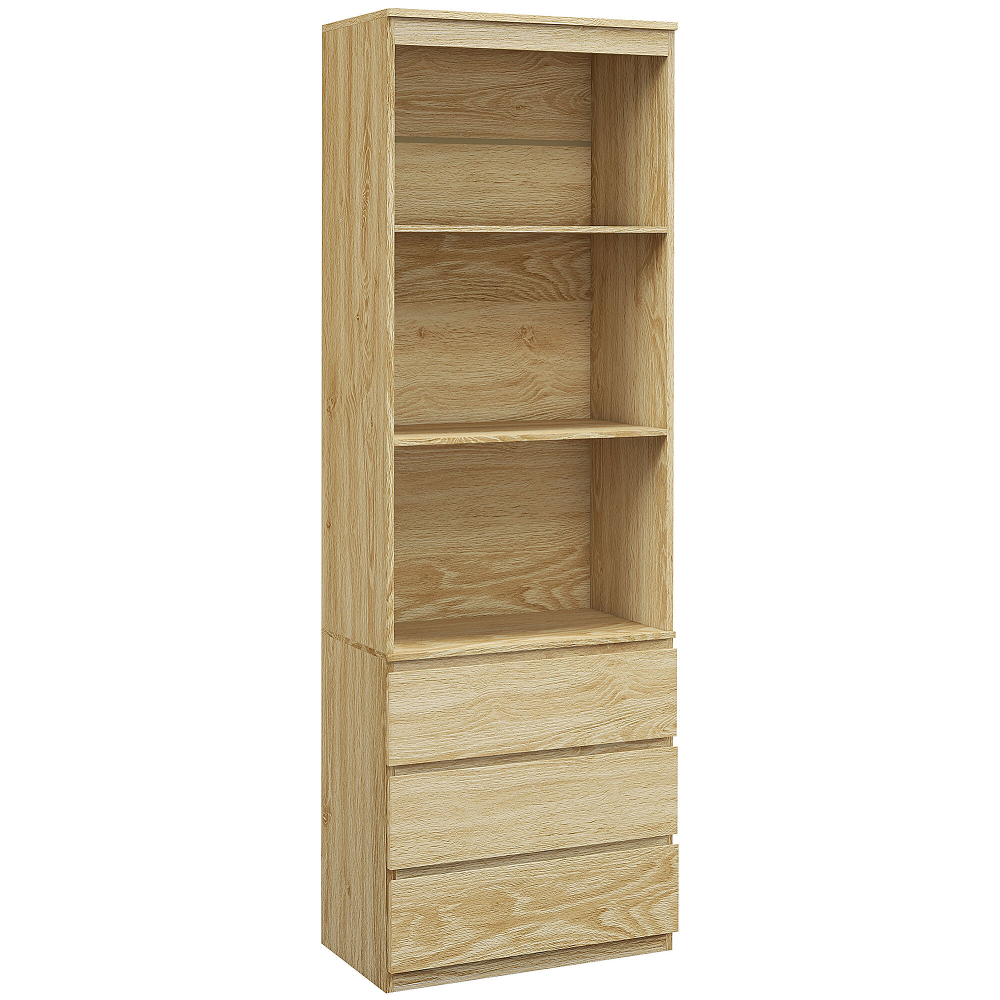 Bibliothèque 3 étagères 3 tiroirs - dim. 60L x 35l x 180H cm - panneaux aspect bois naturel