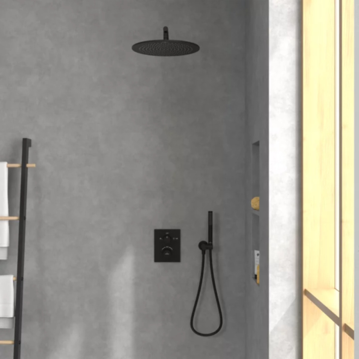 Façade thermostatique 2 voies Universal rectangle Noir mat + corps encastré