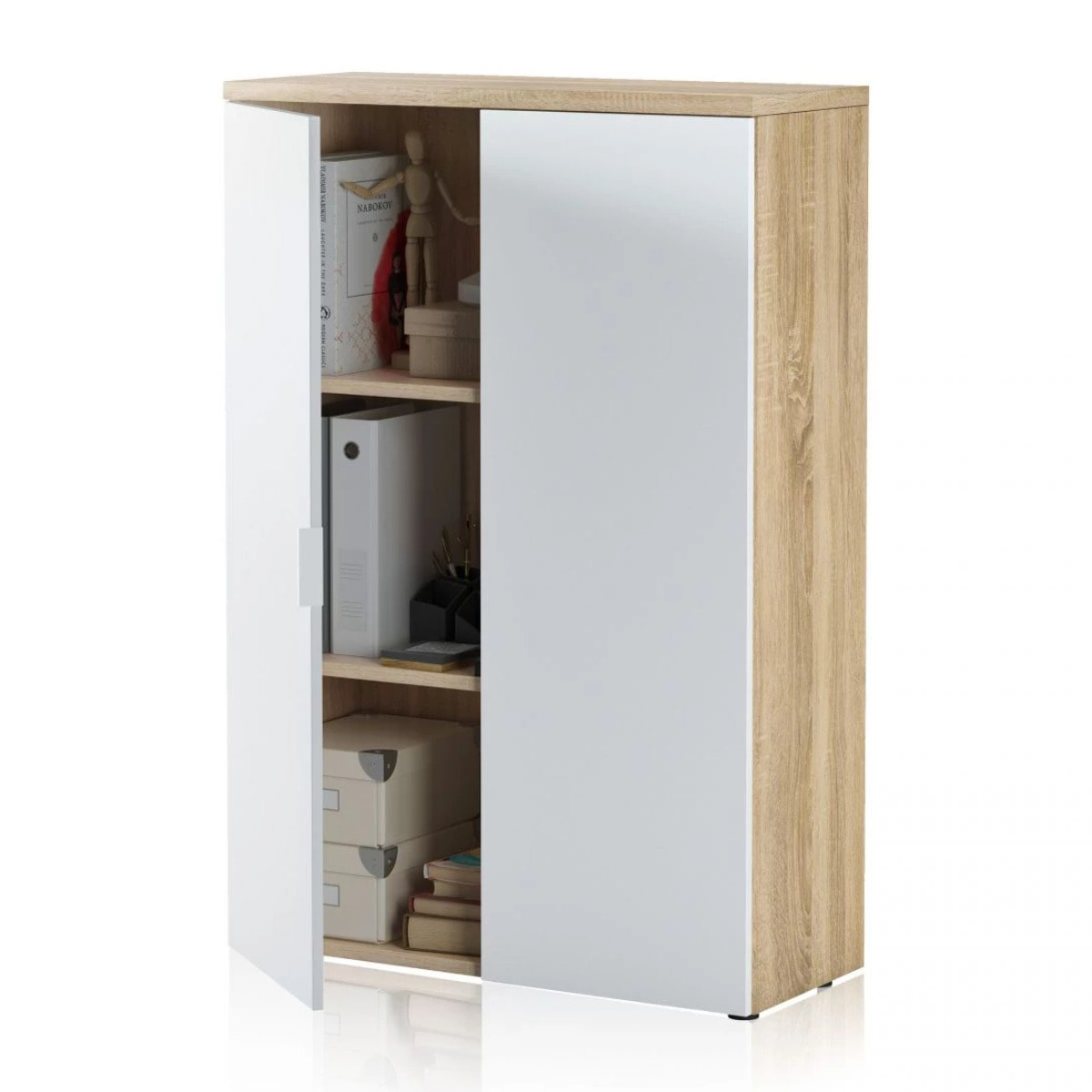 Armario zapatero auxiliar Office Blanco Artik (Blanco Mate) - Roble Canadian