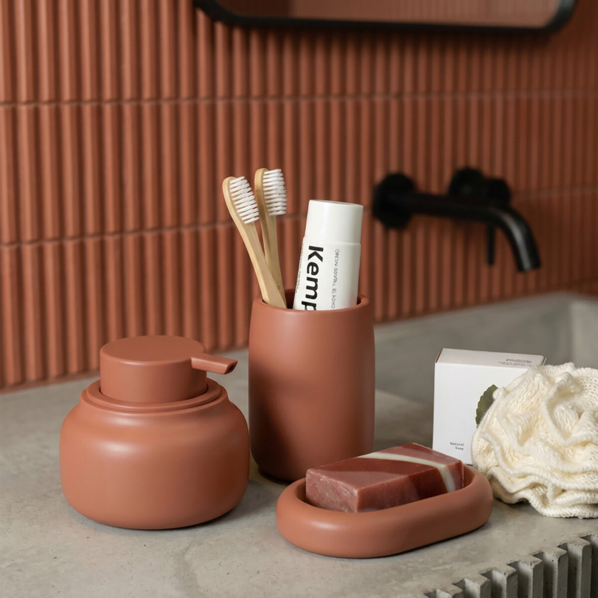 Porte-savon ZAC en polyresine – finition terracotta mate, design moderne