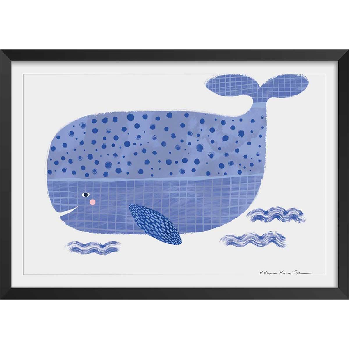 Affiche enfant baleine bleue  Affiche + cadre en bois - Noir