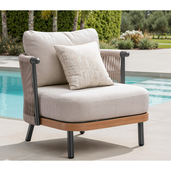 Salon de jardin en aluminium effet bois - 5 places - NATAL