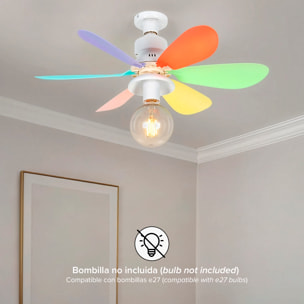 Ventilador de techo FS-HX-DIY-520 de 52 cm. Adaptador E27. Admite bombillas E27, 3 velocidades y mando a distancia.