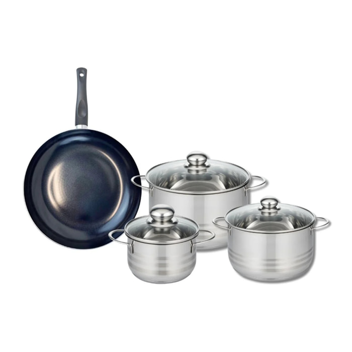 Ensemble de 1 Poêle de cuisson 28 cm et 3 faitouts 16, 20 et 24 cm Elo Prima Brillant