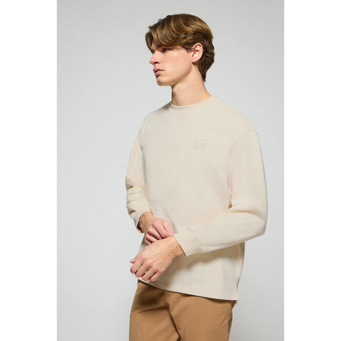 Camiseta de manga larga y cuello redondo color crudo con detalle Polo Club