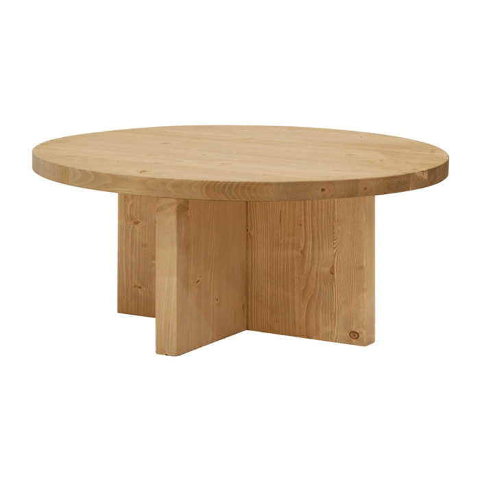 Table basse ronde en bois massif ton chêne moyen en différentes tailles