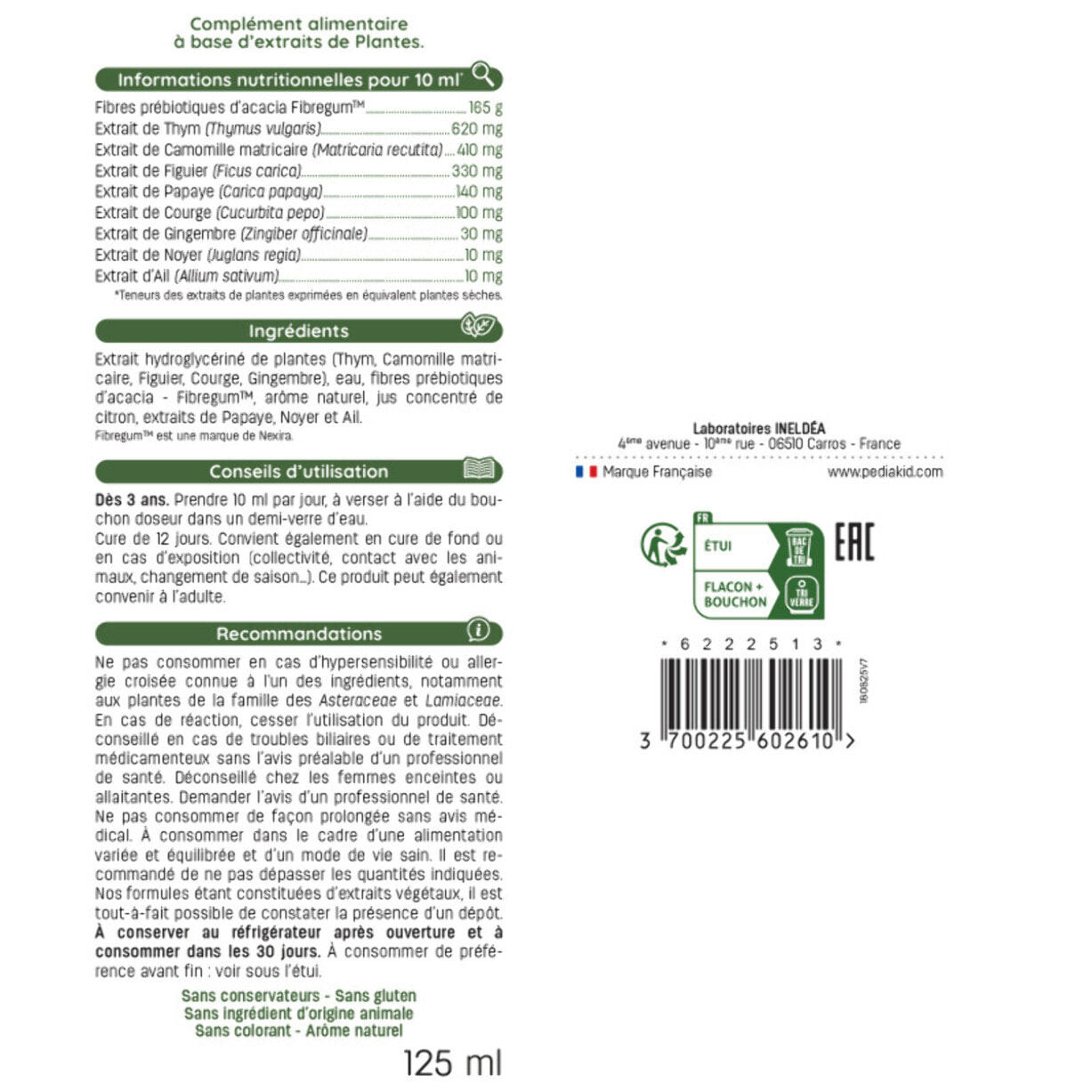 PEDIAKID - Phytovermil - Complément Alimentaire Naturel -Contribue au Maintien d'une Sphère Intestinale Saine - Bouchon Doseur Inclus - Arôme Fruits Rouges - Lot de 3 Flacons de 125 ml