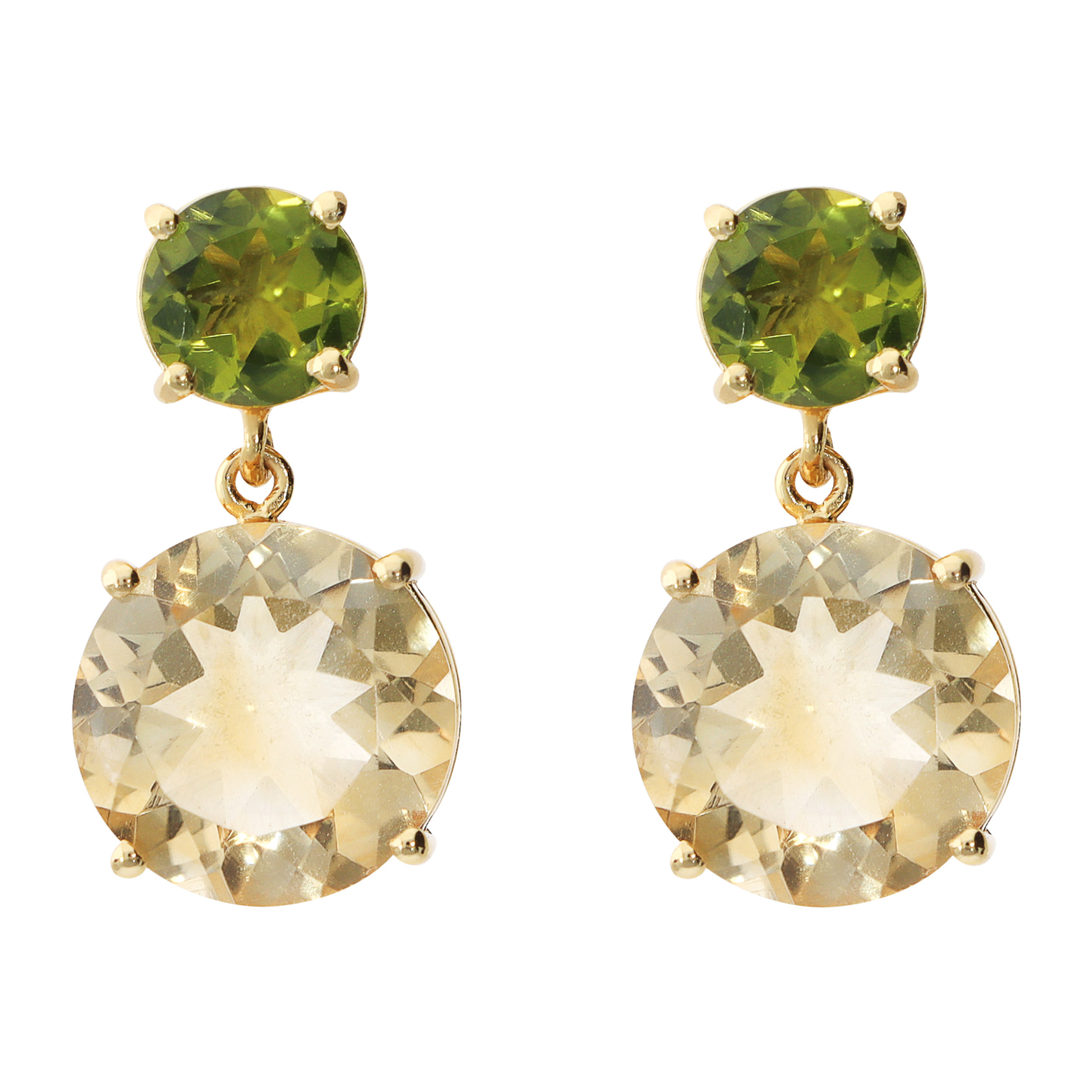 Orecchini Pendenti in Argento 925 placcato Oro Giallo 18Kt con Citrino e Peridoto