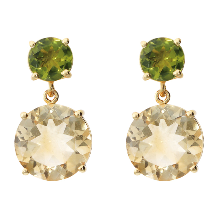 Orecchini Pendenti in Argento 925 placcato Oro Giallo 18Kt con Citrino e Peridoto