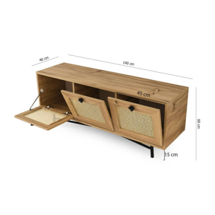 Mobile porta TV Dpasinat, Credenza da soggiorno, Armadio basso per TV, Base parete attrezzata, 140x40h60 cm, Quercia e Nero