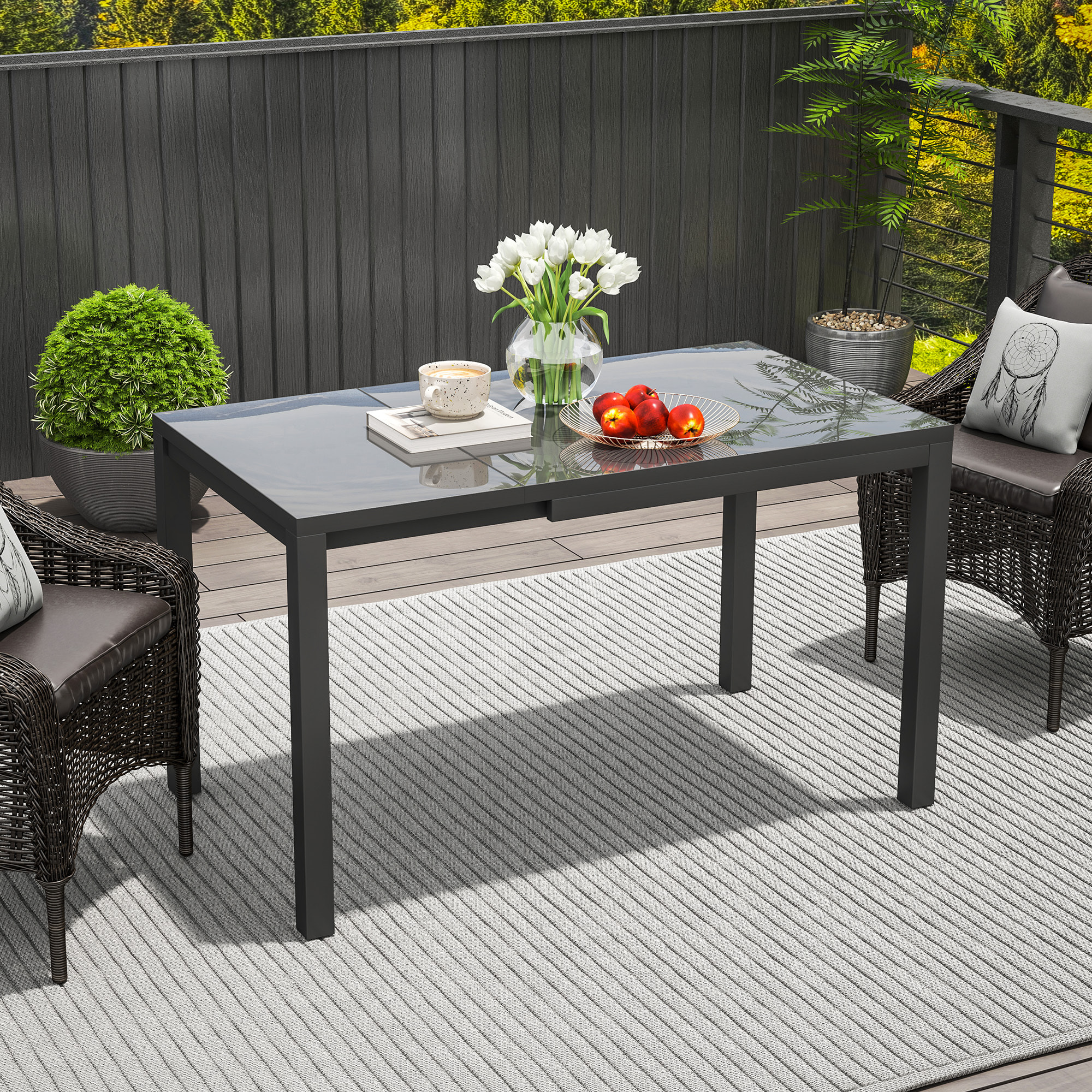 Mesa de Jardín Extensible Mesa de Comedor Exterior Ajustable 85-125 cm con Borde de Aluminio Carga 70 kg Mesa Rectangular para 4-6 Personas para Patio Terraza Gris Oscuro
