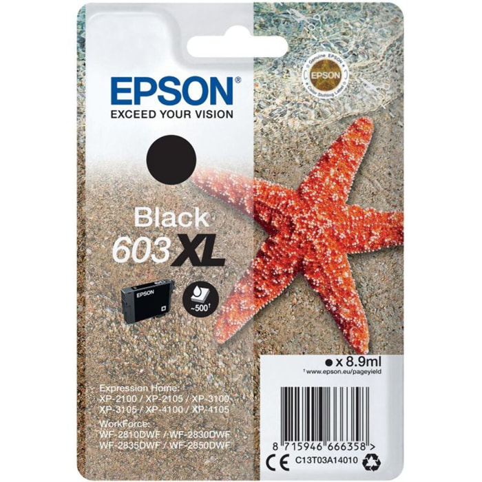 Cartouche d'encre EPSON Originale 603 XL Haute Capacité Noire - C13T03A14010