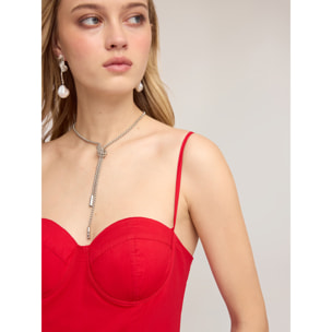 Motivi - Vestido largo de línea A en popelín con bustier - Rojo