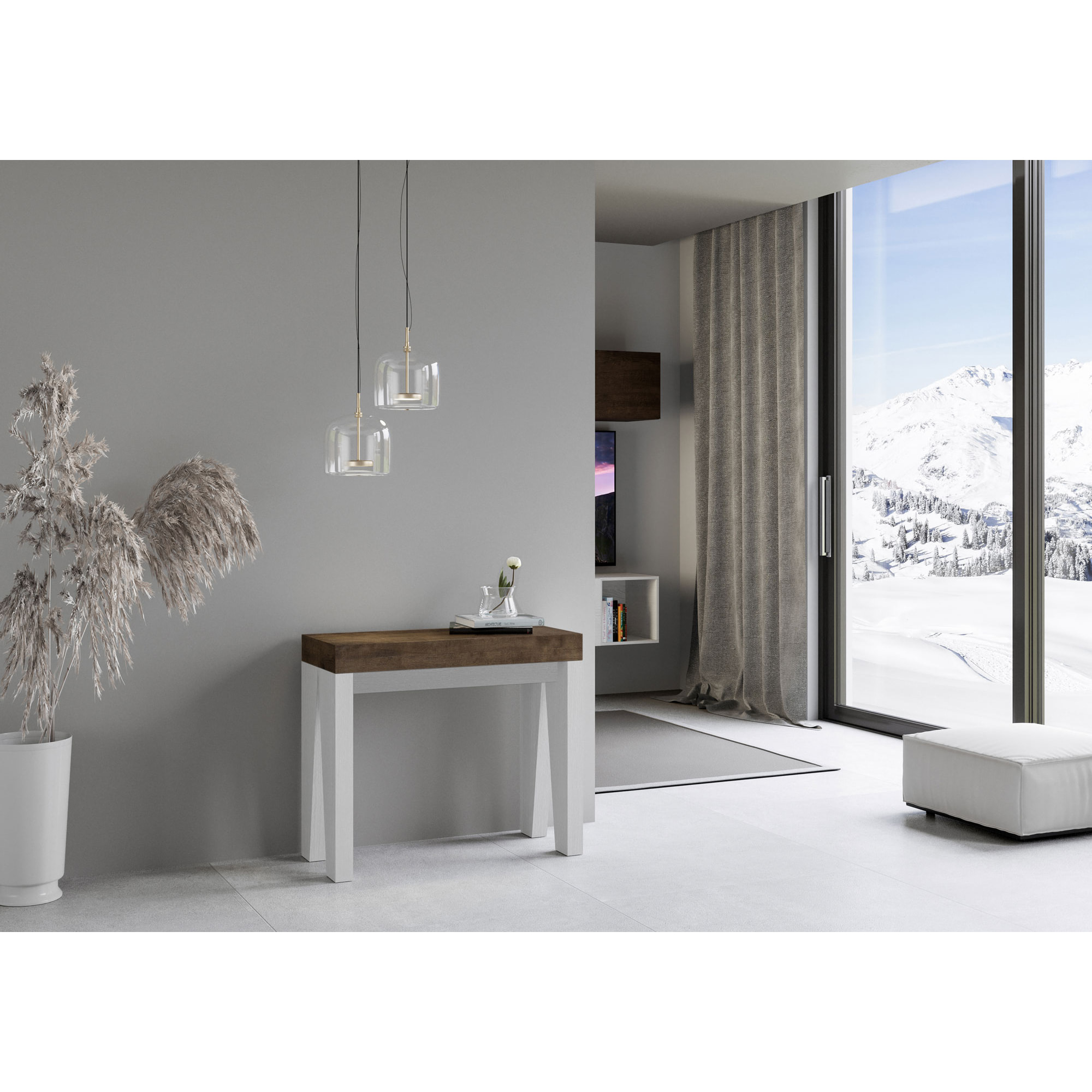 Consolle allungabile 90x40/196 cm Naxy Mix Small piano Noce - struttura Bianco Frassino