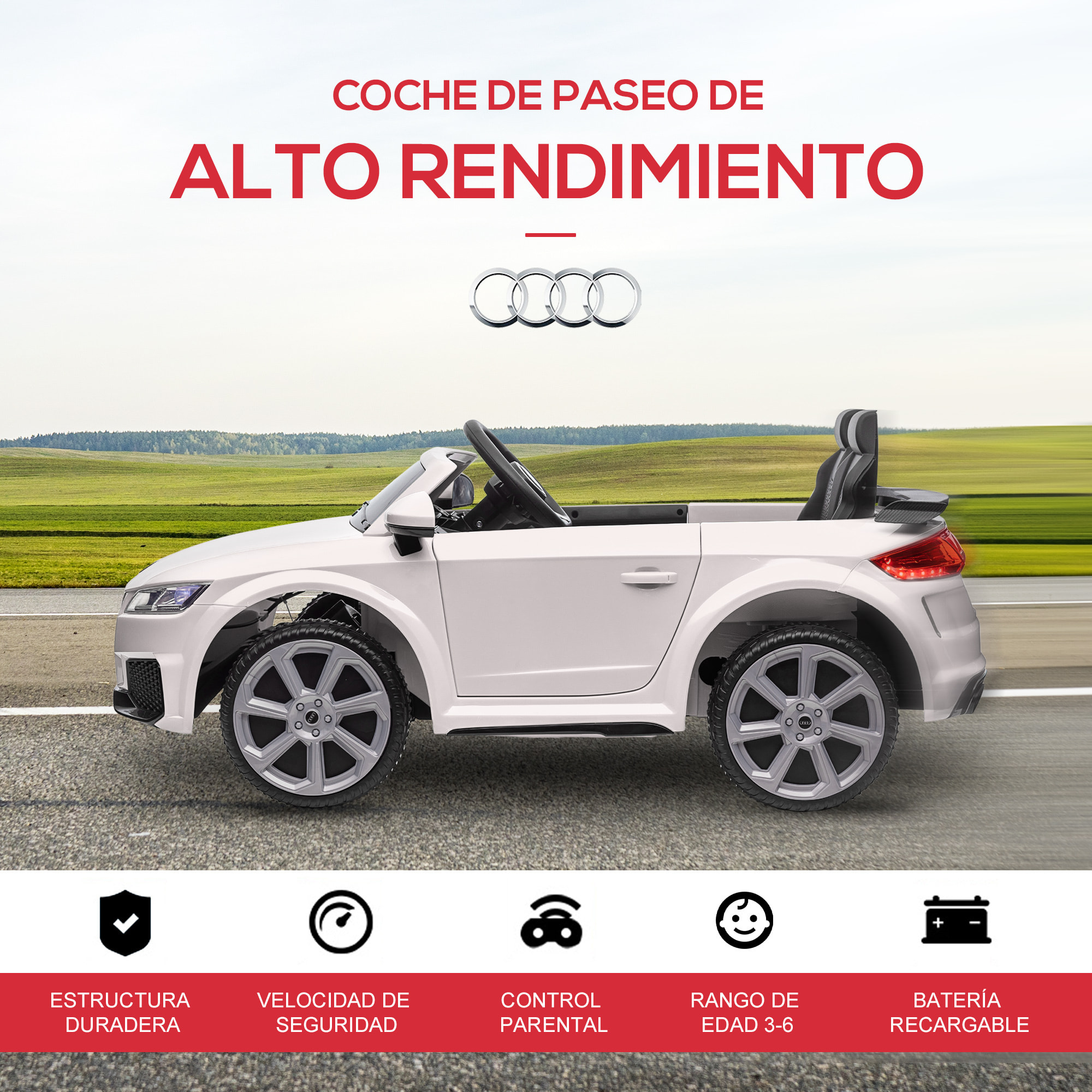 Audi TT Eléctrico Infantil con Control Remoto Música y Luces Modos Aprendizaje