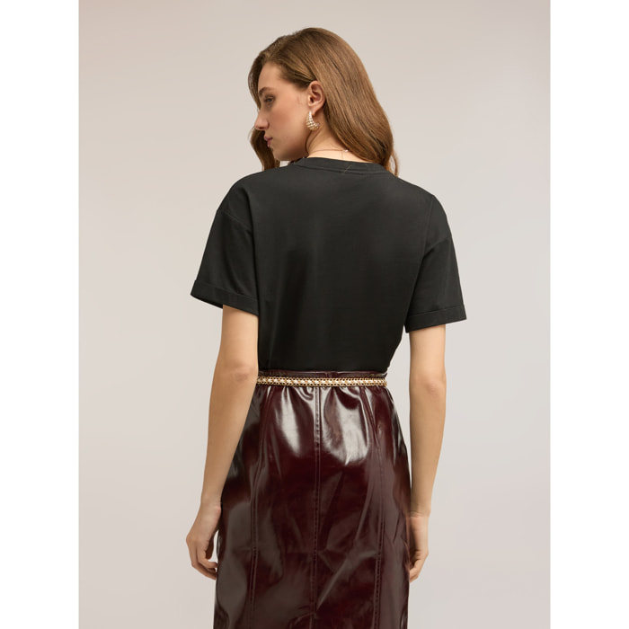 Motivi - T-shirt in jersey con applicazioni floreali - Nero