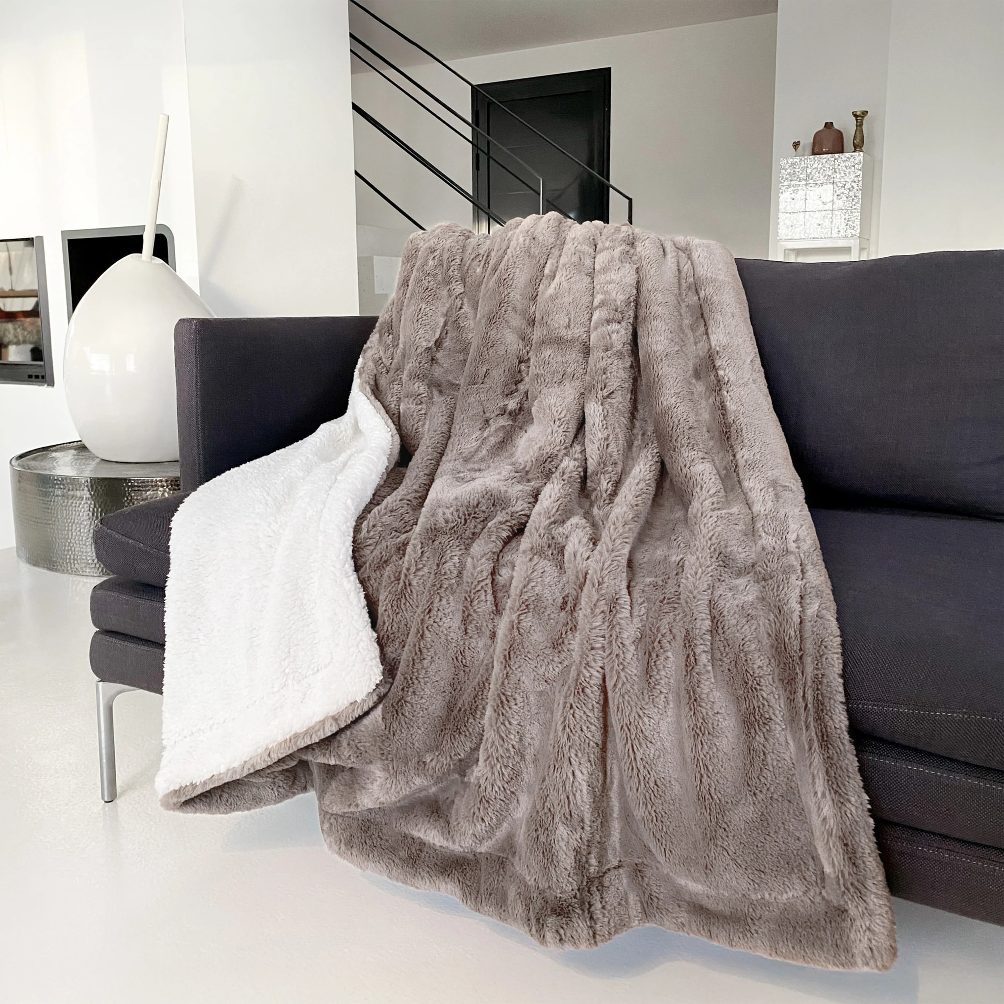 Plaid imitation "Lapin" - Cocoon Beige Taupe - 610g/m²