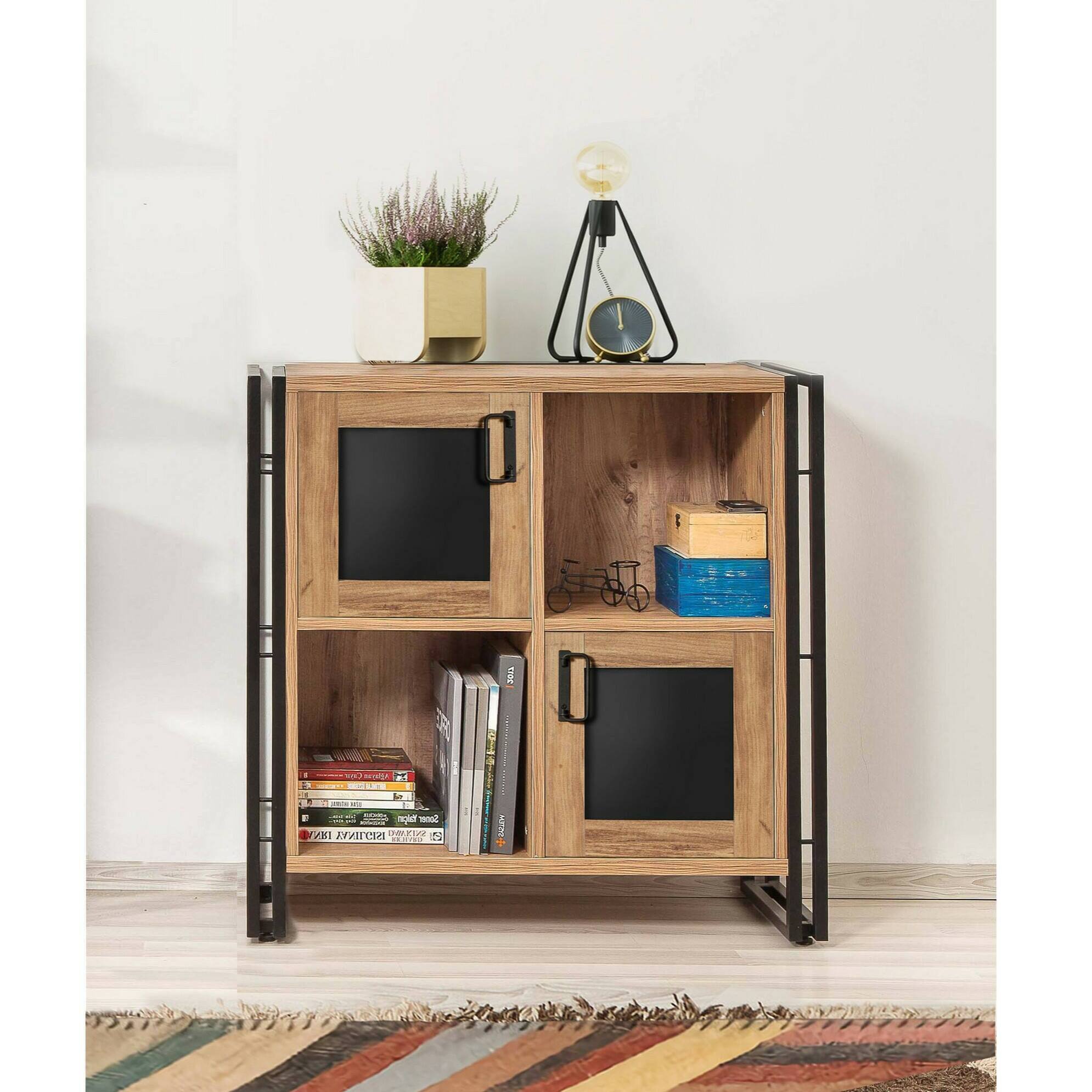 Credenza Dpilon, Buffet da soggiorno, Madia da salotto, Dispensa da cucina, 89x35h89 cm, Quercia e Nero