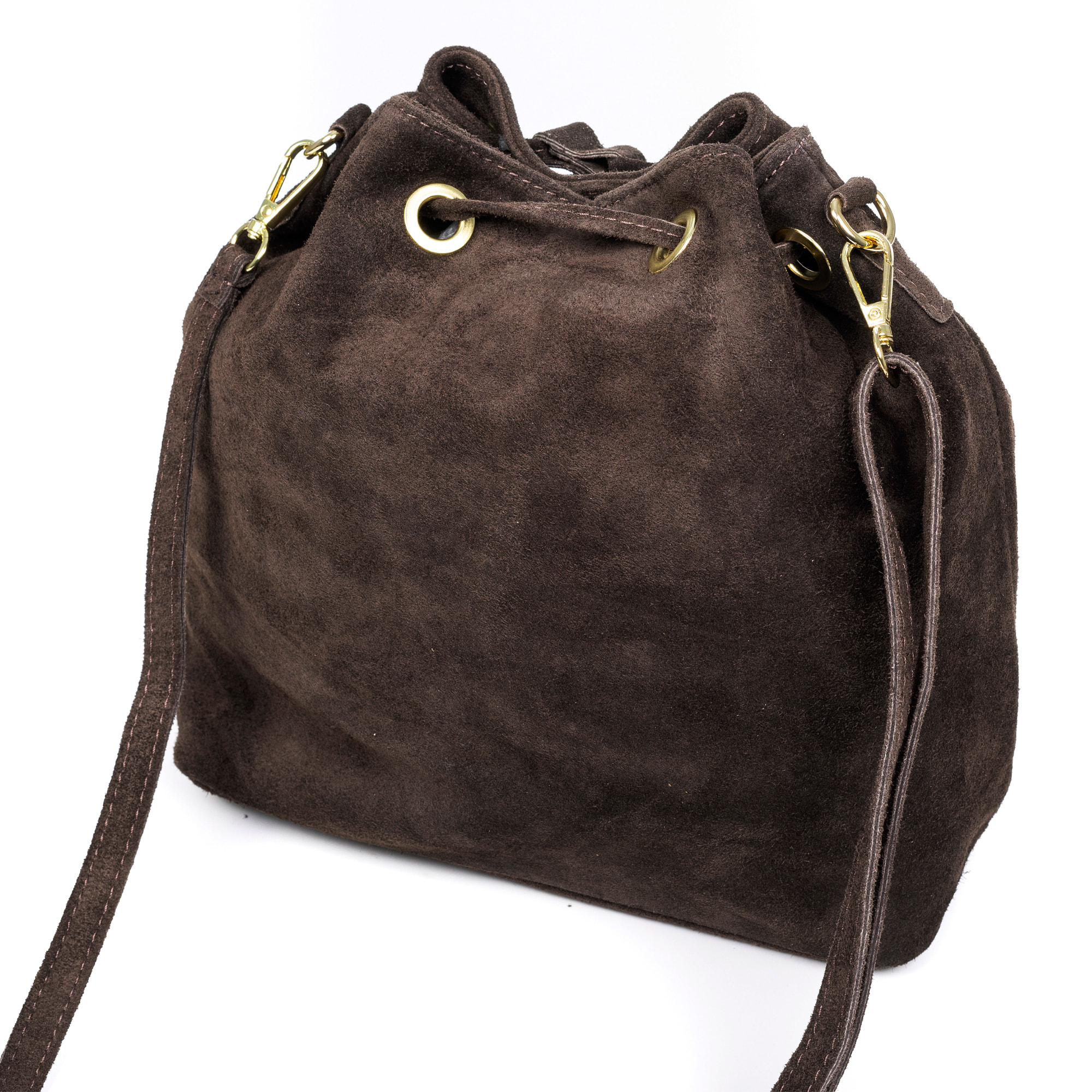 Arzene borsa a tracolla in vera pelle scamosciata. Design arricciato e frange sul davanti