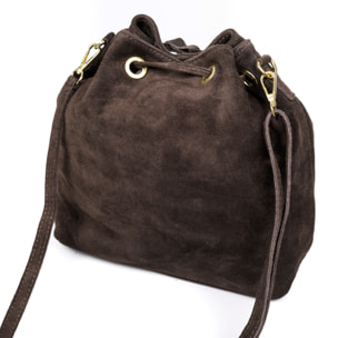 Arzene borsa a tracolla in vera pelle scamosciata. Design arricciato e frange sul davanti