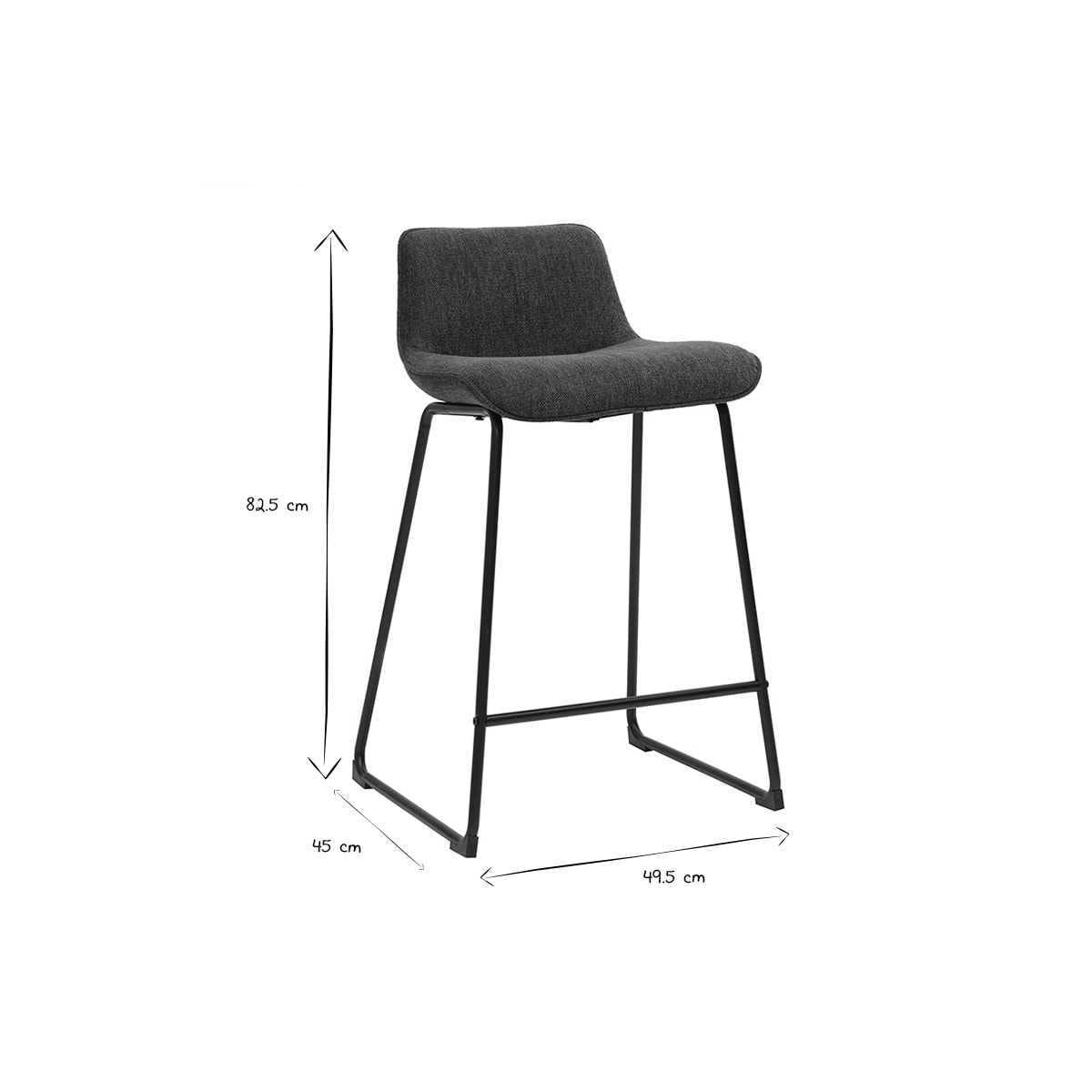 Tabourets de bar en tissu effet velours texturé bleu foncé et métal H65 cm (lot de 2) BOOST