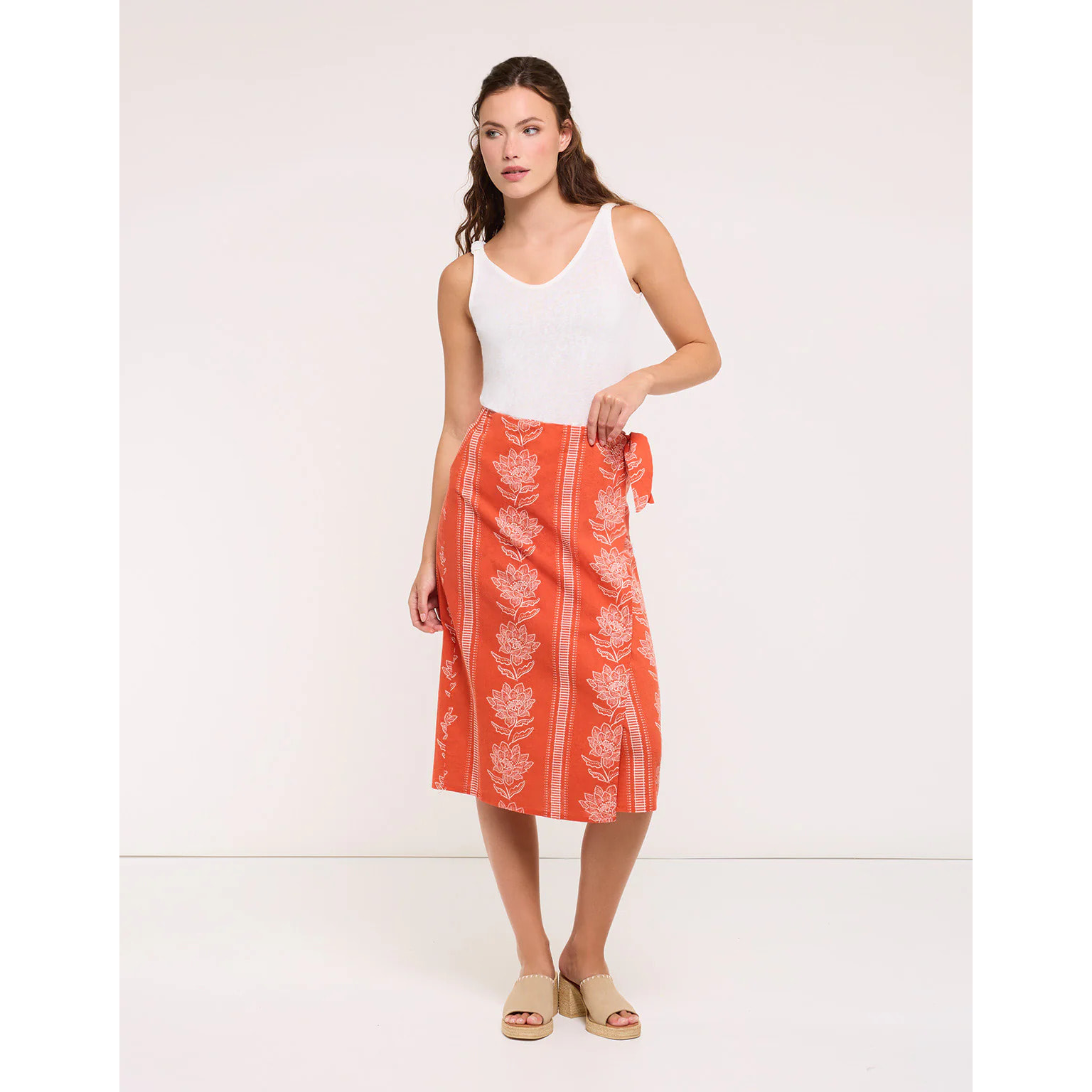 Falda Midi Naranja con Lazo - Gilia