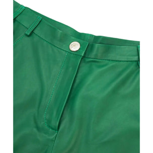 Pantaloncino sfoderato in pelle verde effetto liscio