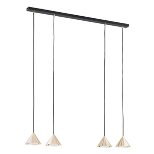 Lampada a sospensione ELIT con diffusori conici oro e struttura nera
