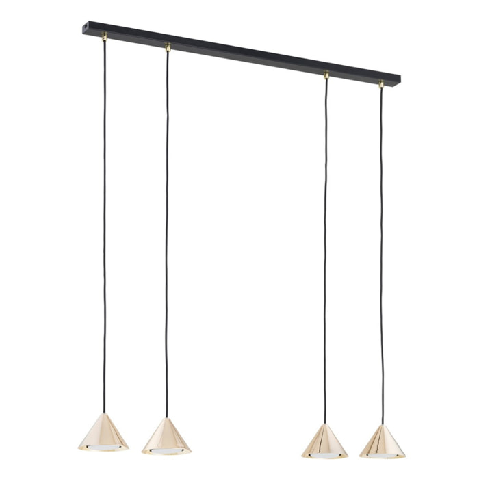 Lampada a sospensione ELIT con diffusori conici oro e struttura nera