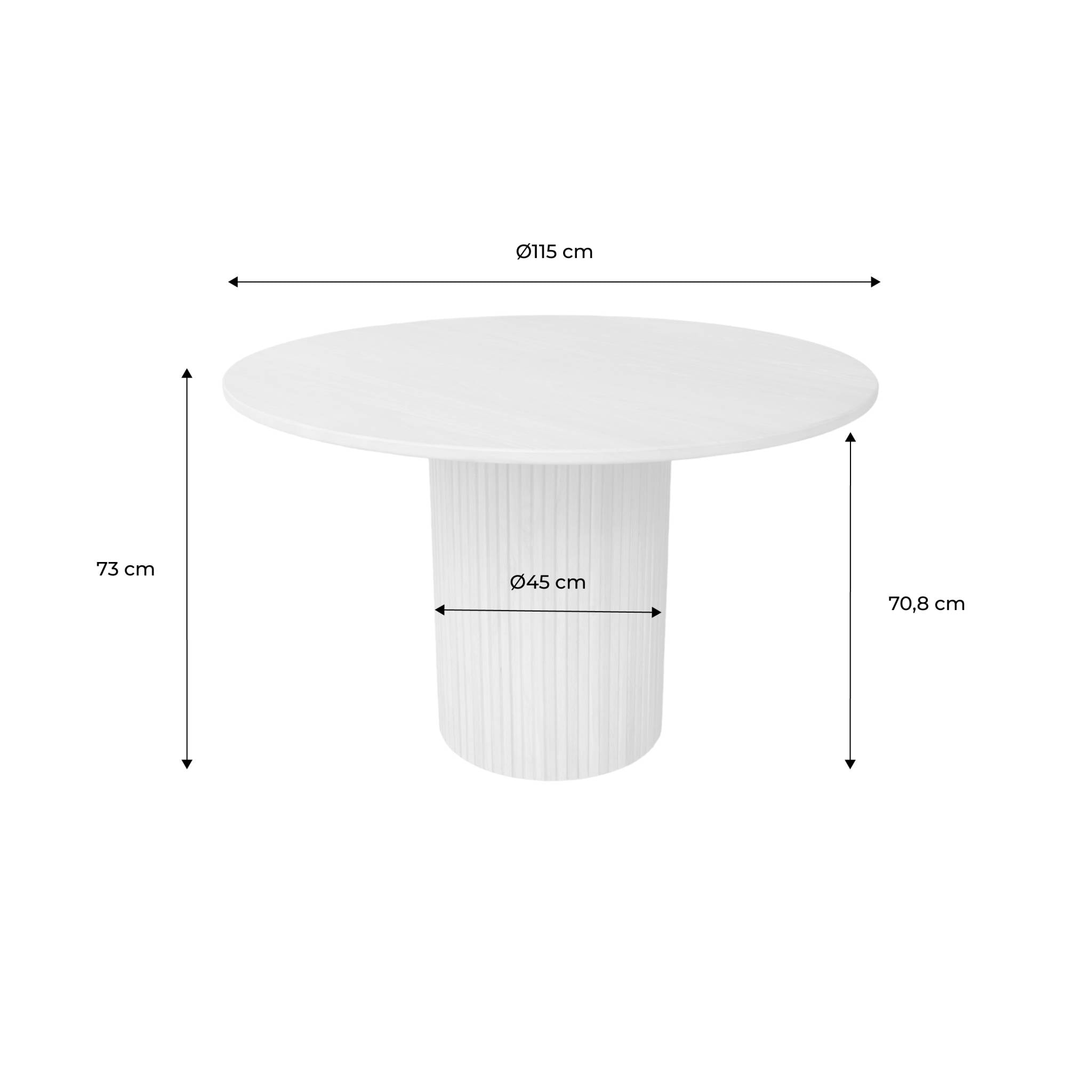 Table à manger ronde bois d'hévéa et placage chêne noyer 4 places - Ø 115 x 73 cm - Estelle
