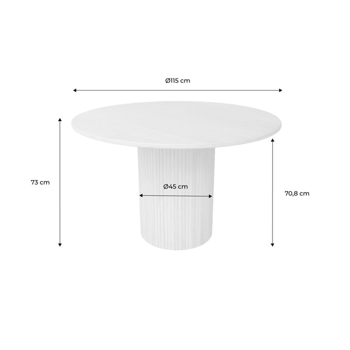 Table à manger ronde bois d'hévéa et placage chêne noyer 4 places - Ø 115 x 73 cm - Estelle