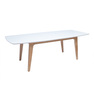 Table extensible rallonges intégrées rectangulaire en bois blanc et clair chêne L180-230 cm FIFTIES