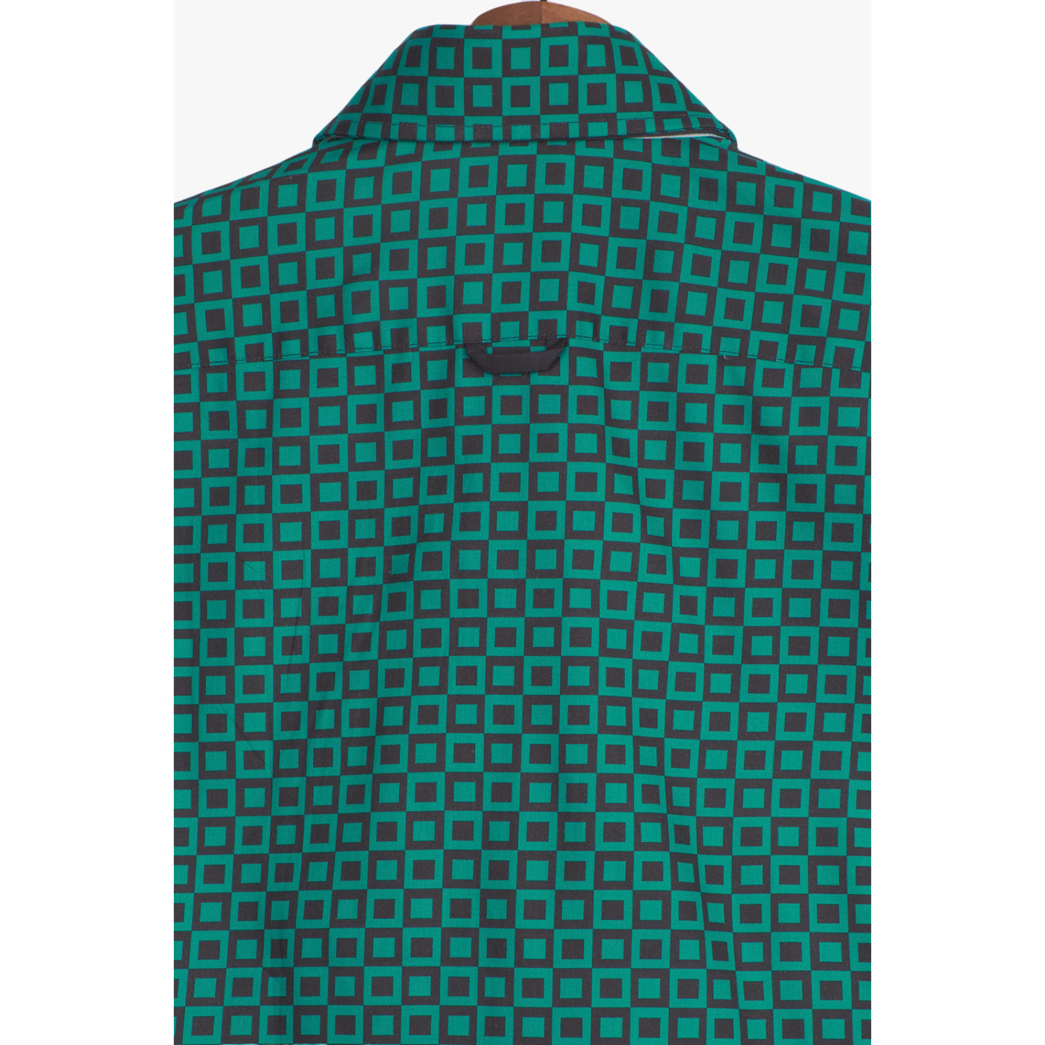 Camicia Uomo 2 Bottoni Button Down 7bottoni Doppio Coll Popeline Stampato Verde Foglia Piombo