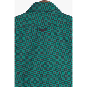 Camicia Uomo 2 Bottoni Button Down 7bottoni Doppio Coll Popeline Stampato Verde Foglia Piombo