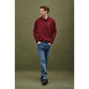 Polo granata a maniche lunghe, regular fit con ricamo Rigby Go