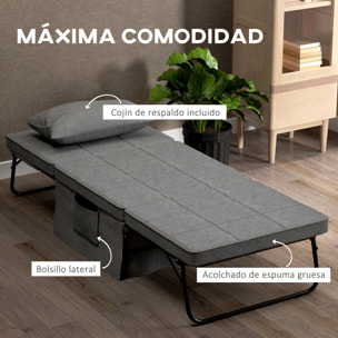 Sofá Cama de 1 Plaza 4 en 1, Sillón Cama Plegable, Otomana, Tapizado en Lino, con Respaldo Ajustable de 5 Niveles, Almohada Acolchada, para Oficina, Dormitorio, Salón, 75x80x74 cm, Gris