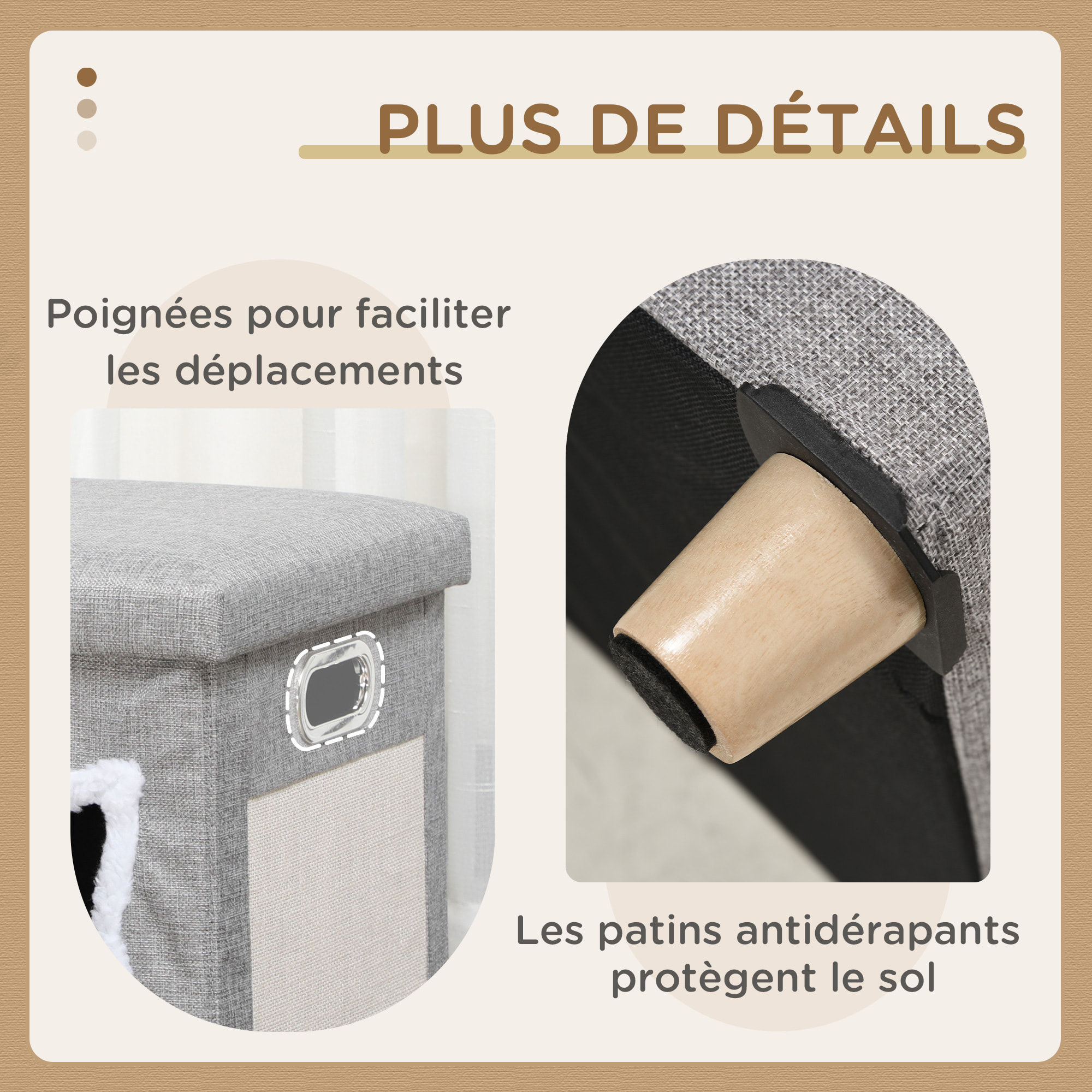 Niche chat grattoir pouf 3 en 1 design porte tête de chat - coussin bouclette amovible inclus - tissu gris