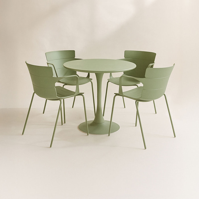 Ensemble de repas table et 4 fauteuils en polypropylène vert MONTAUK