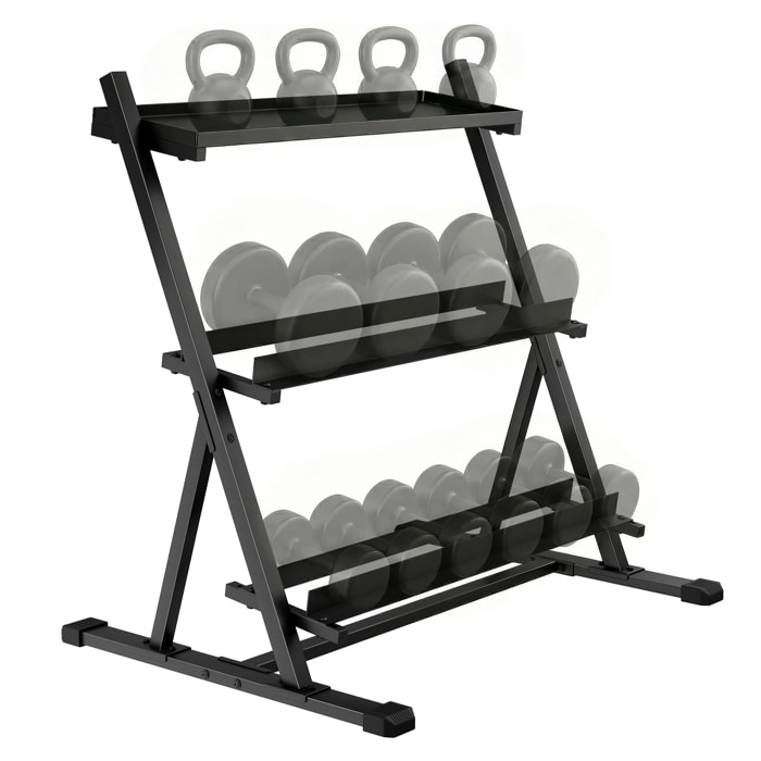 Soporte Mancuernas de 3 Niveles, Estante de Almacenamiento de Pesas de Acero con Barras Ajustables, para Entrenamiento en Gimnasio Casa, Carga 200 kg, 88x66x88 cm