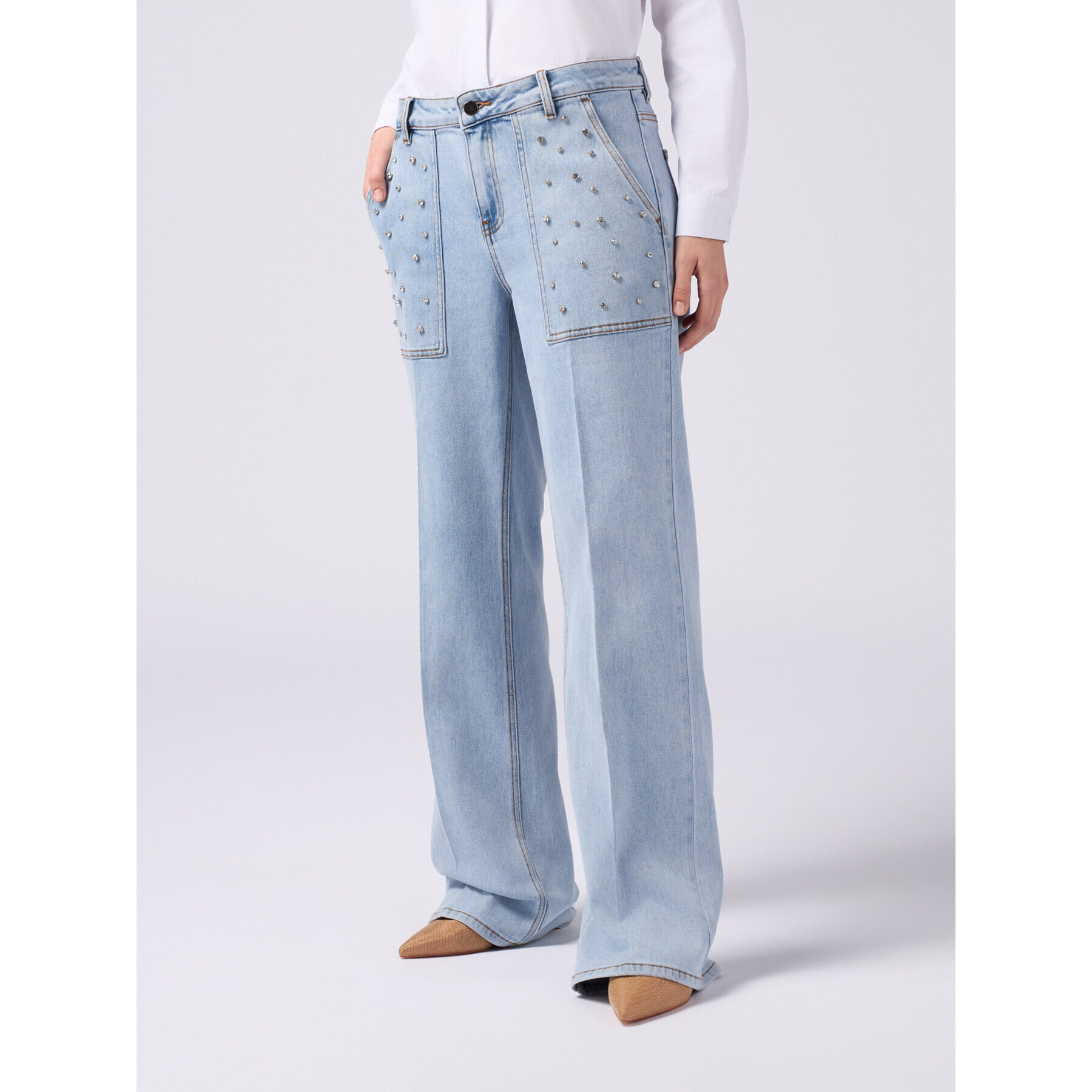 Oltre - Jeans palazzo con tachuelas - Light - blue