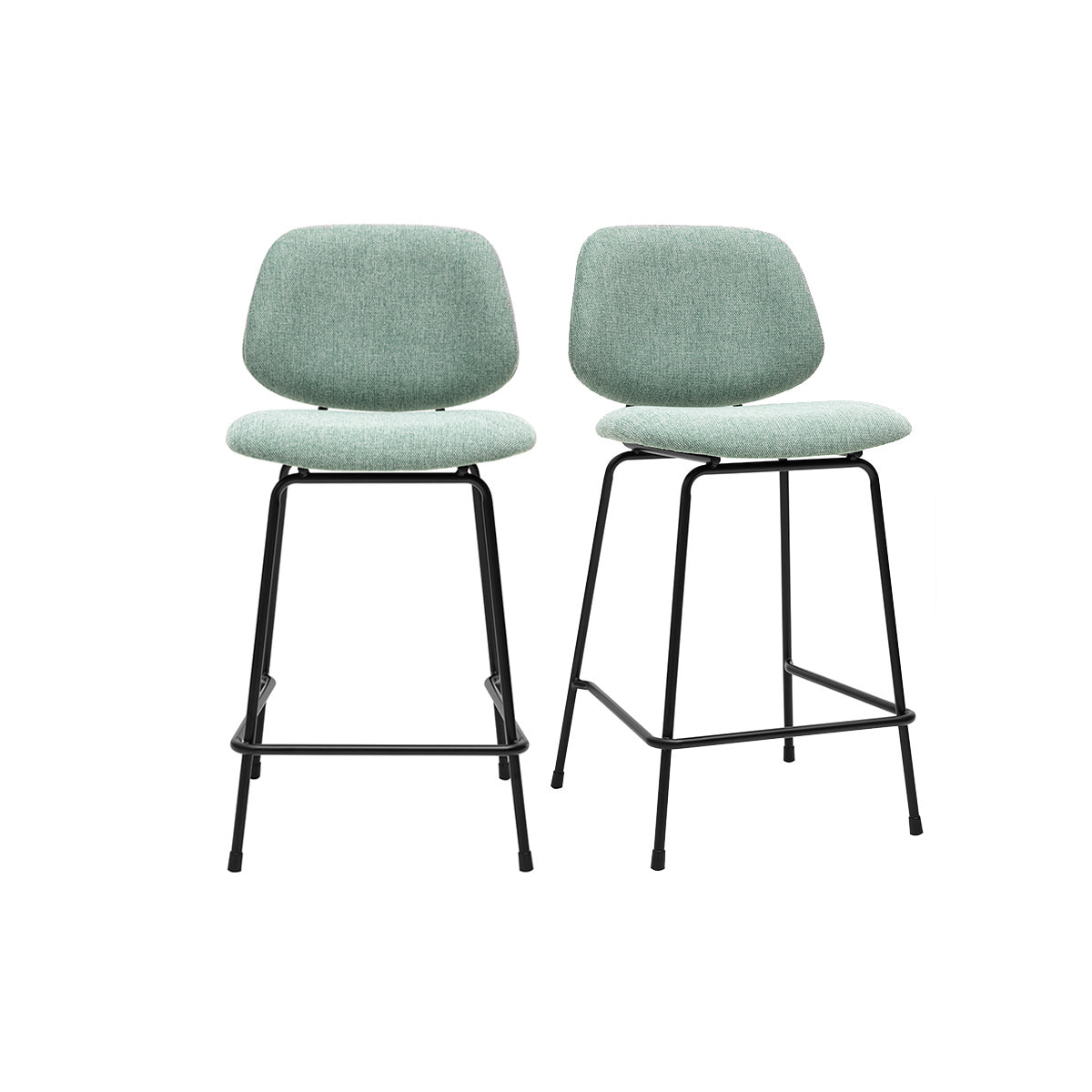 Tabourets de bar en tissu effet velours texturé vert céladon et métal H66.5 cm BARNET (lot de 2)