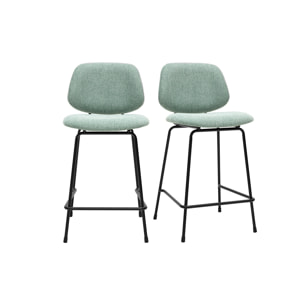 Tabourets de bar en tissu effet velours texturé vert céladon et métal H66.5 cm BARNET (lot de 2)