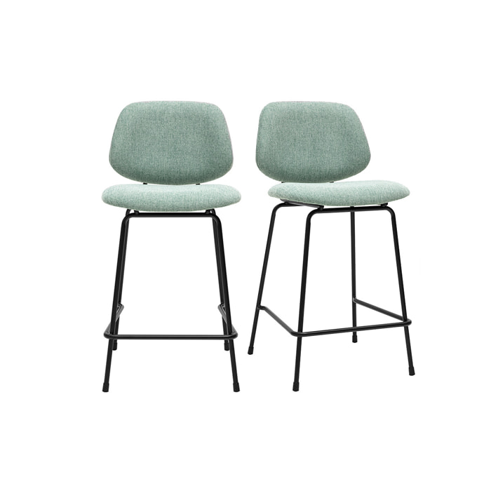 Tabourets de bar en tissu effet velours texturé vert céladon et métal H66.5 cm BARNET (lot de 2)