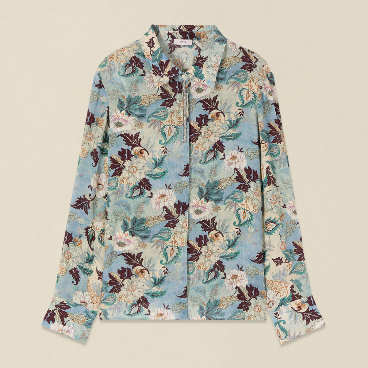 Oltre - Camicia fantasia con dettaglio gioiello - Azzurro