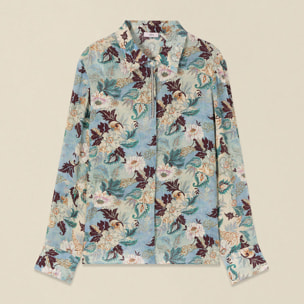 Oltre - Camicia fantasia con dettaglio gioiello - Azzurro
