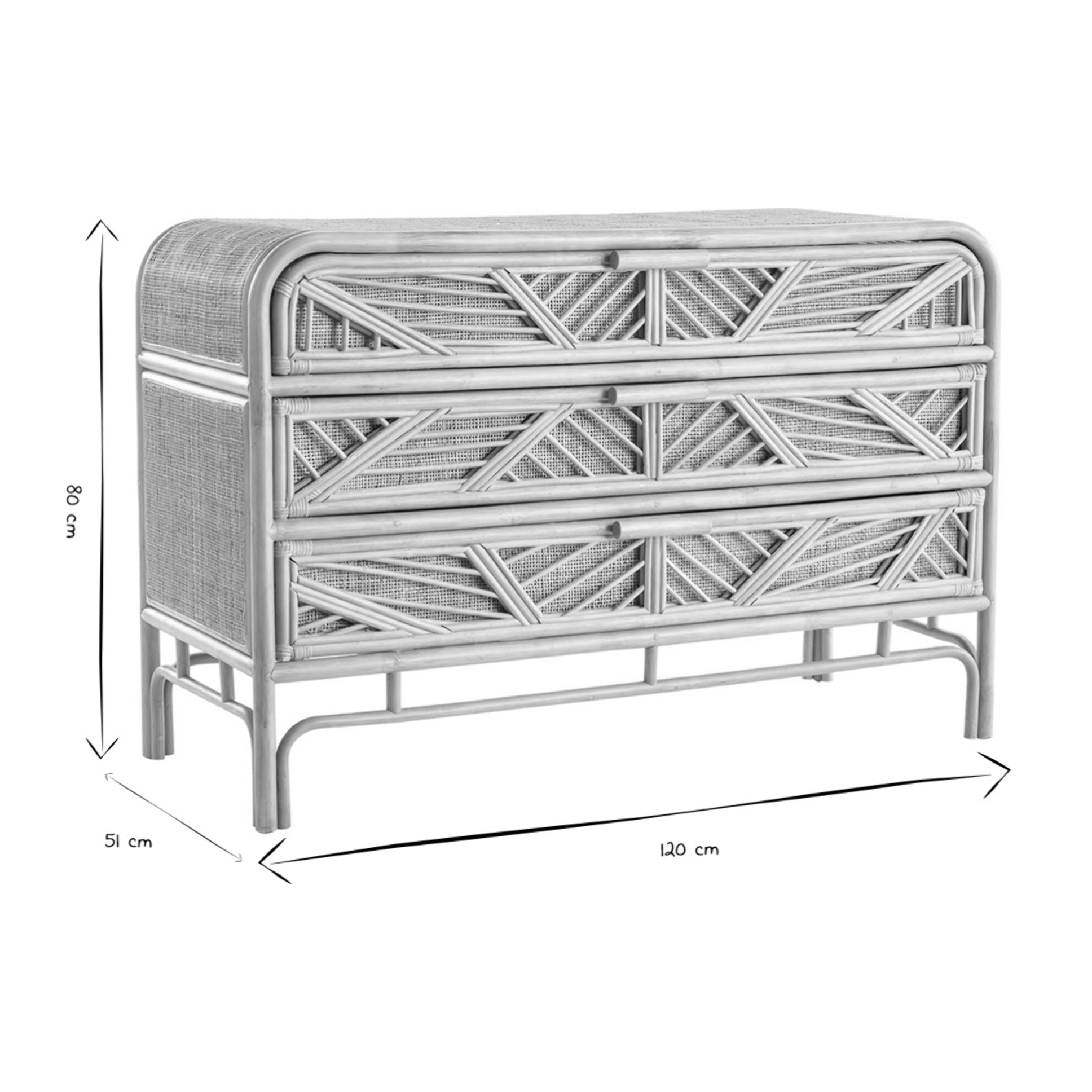 Commode vintage en rotin 3 tiroirs L120 cm GALON