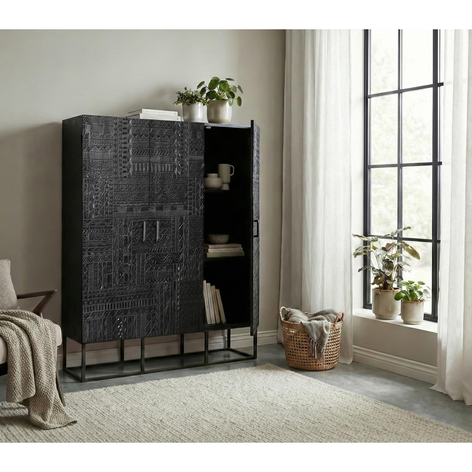 Armario de Madera de Mango 120 Cm Estilo Étnico