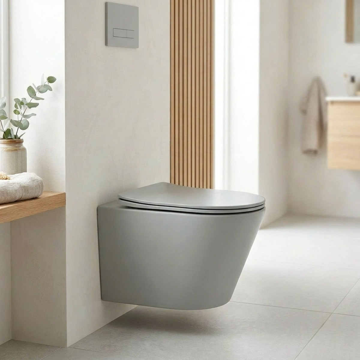 WC suspendu Infinitio gris mat sans bride et fixations invisibles + abattant frein de chute (GreyInfinitio)